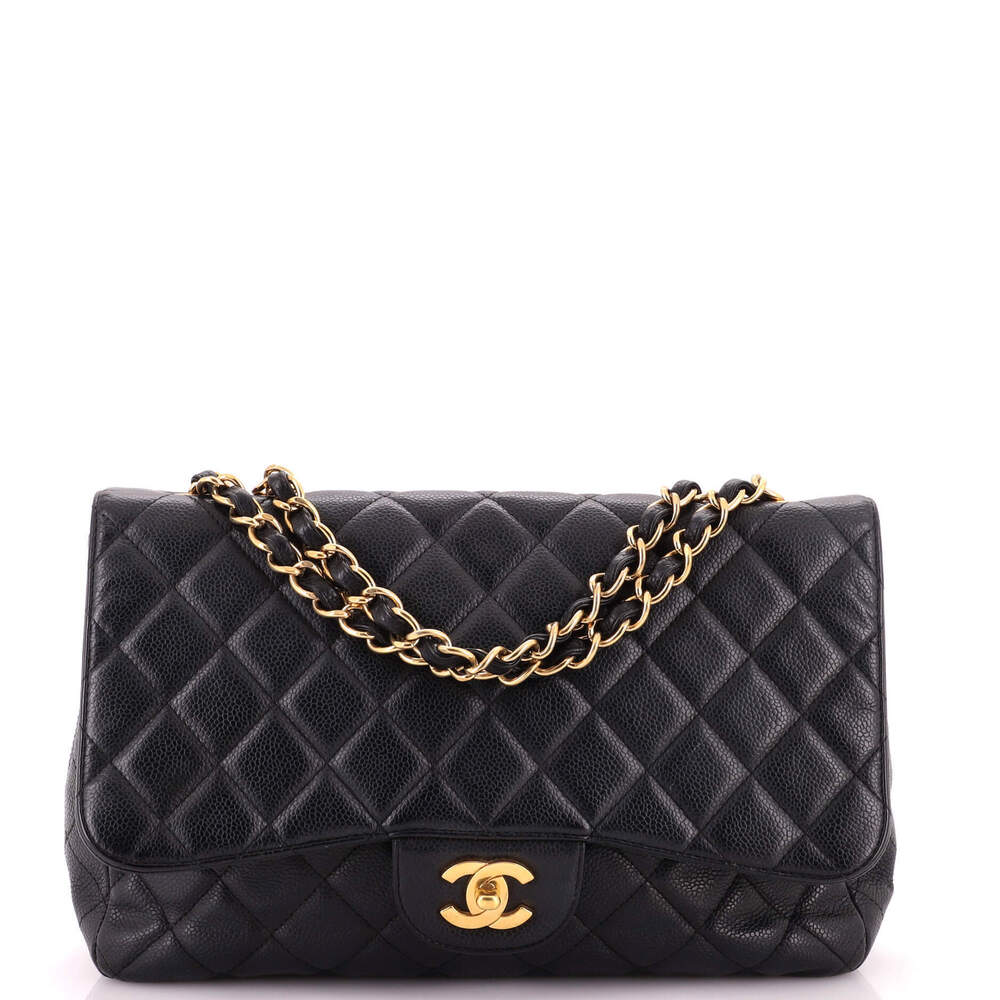 Chanel Jumbo Vintage Classic Single Flap Bag Quilted Caviar